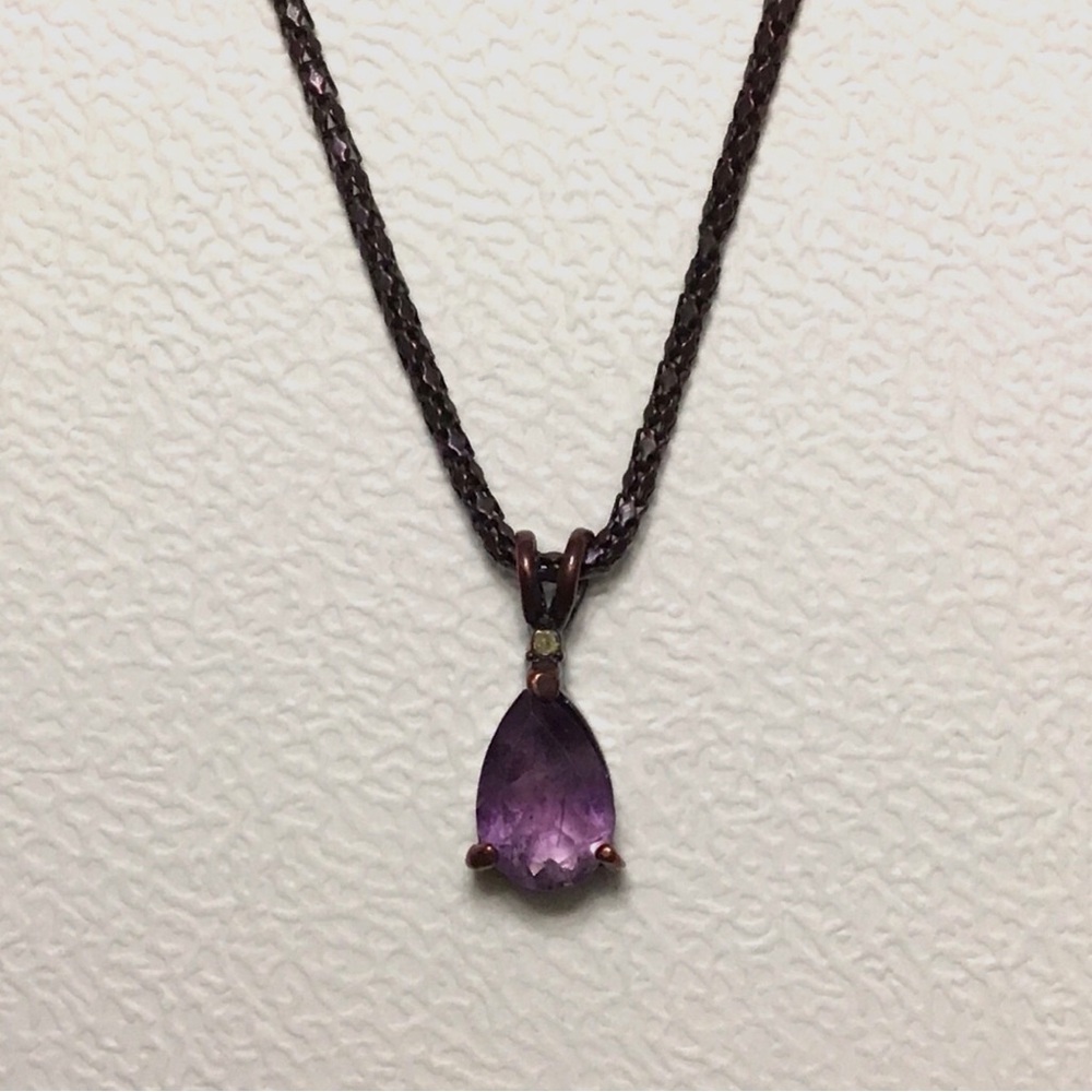 Vintage Gemstone Pendant Necklace - Amethyst with Small White Topaz or Saphire